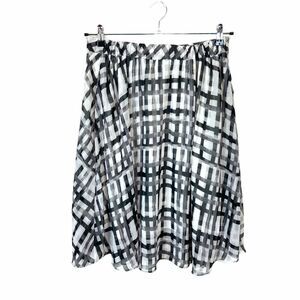 Elle Skirt Womens Flirty Faux Wrap Size Large Black White Gray Plaid Lined Sheer